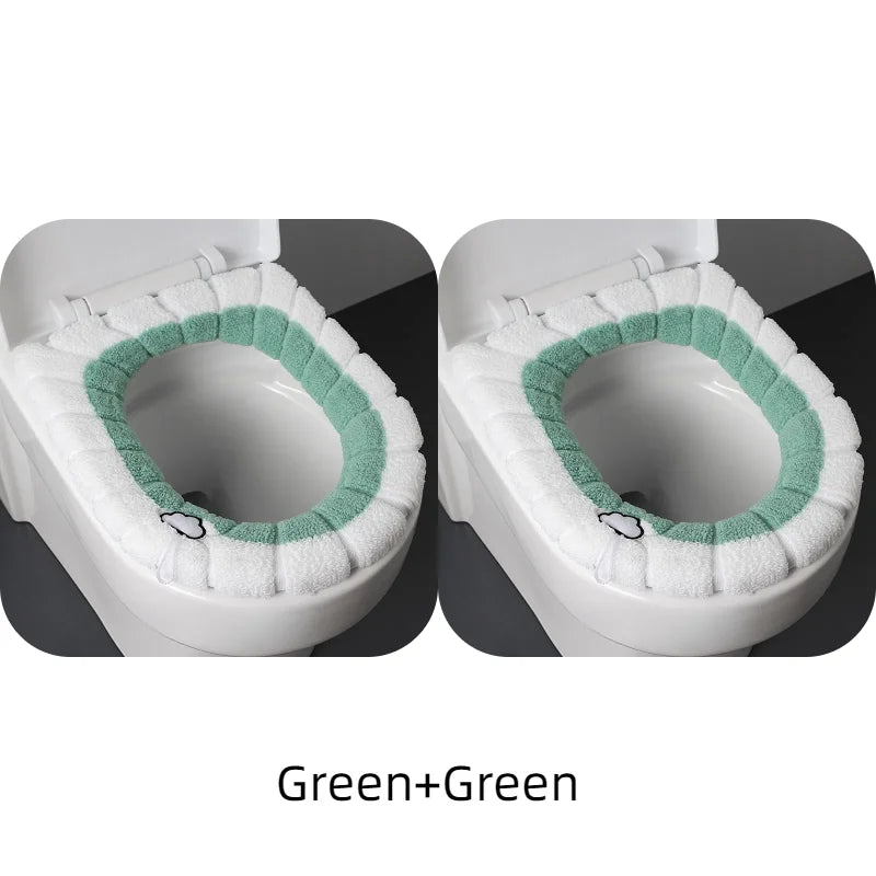 2856C Thickened Plush O-Type Warm Toilet Cushion &ndash; Cozy Green 2PCS