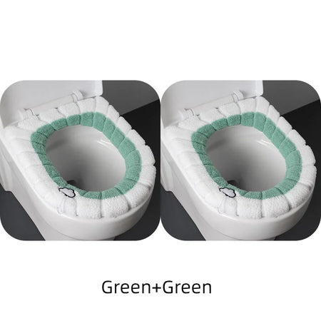 2856C Thickened Plush O-Type Warm Toilet Cushion &ndash; Cozy Green 2PCS