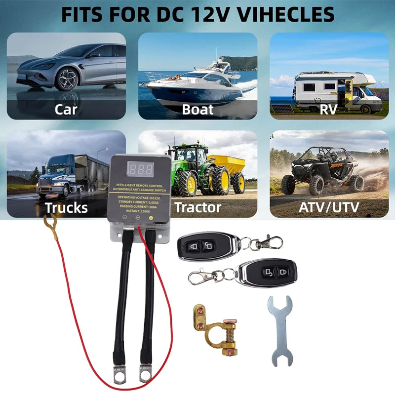 12V Prekidač za akumulator automobila s LED prikazom i bežičnom daljinskom kontrolom
