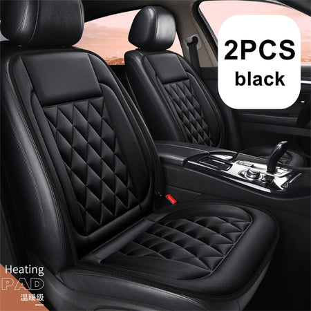 Winter Heated Car Seat Cushion - 2PC 12V Universal Mat for Comfort and Warmth 2PCS Black