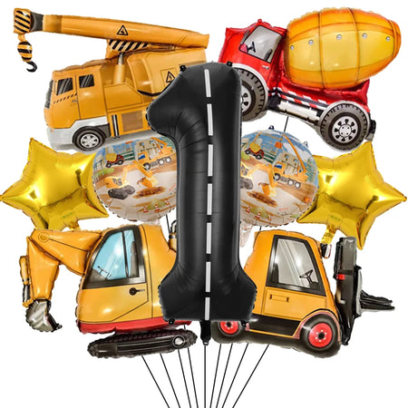 9Pcs/1Set Construction Vehicle Aluminum Film Balloon Excavator Crane 1-9 Digital Balloons Boys Birthday Party Decor Balloons Number1 set / Other