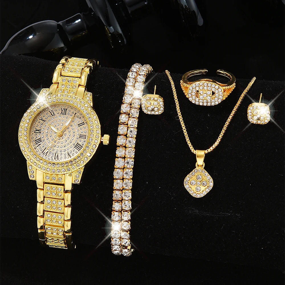 Elegant Gold Quartz Watch for Women with Diamond Accents Gold D