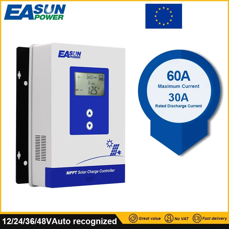 Ελεγκτής Φόρτισης Ηλιακού MPPT Easun 12V-48V, 100A IP21, Έτοιμος για LiFePO4 και Λίθιο για Μπαταρίες Gel και SLA