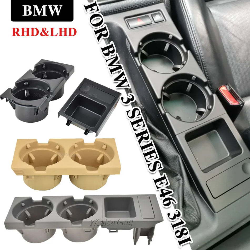 Portavasos de consola central con bandeja para monedas de fibra de carbono para BMW E46 320i 1998-2006