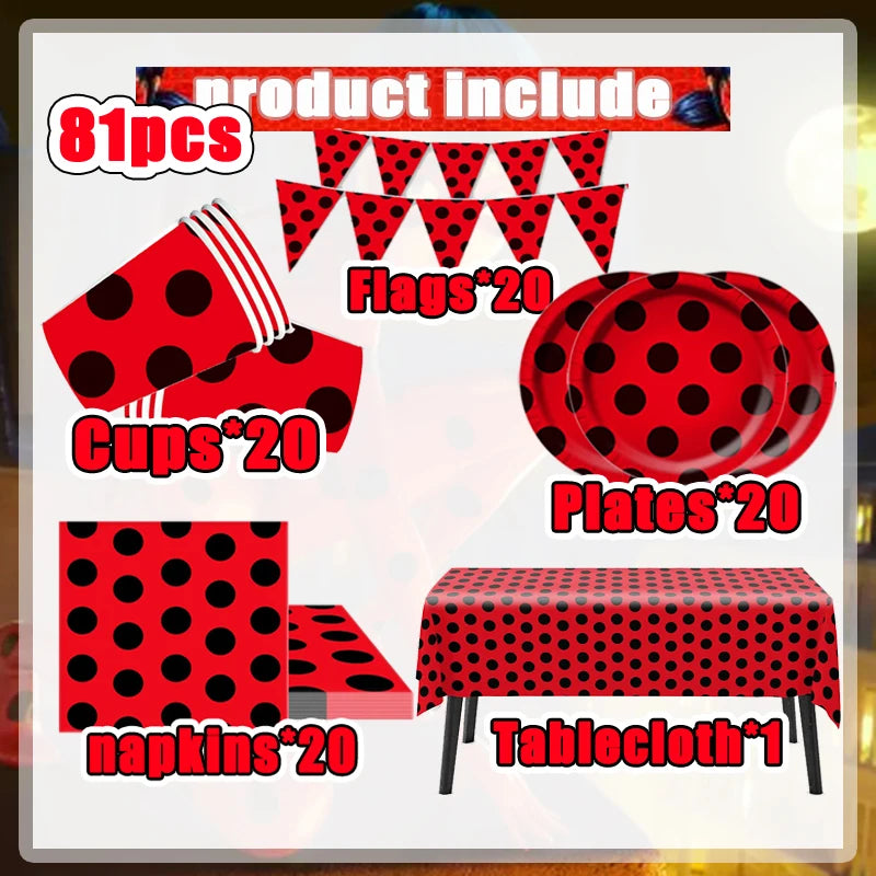 Ladybug Birthday Party Supplies Set bpqzz-81pcs / CHINA