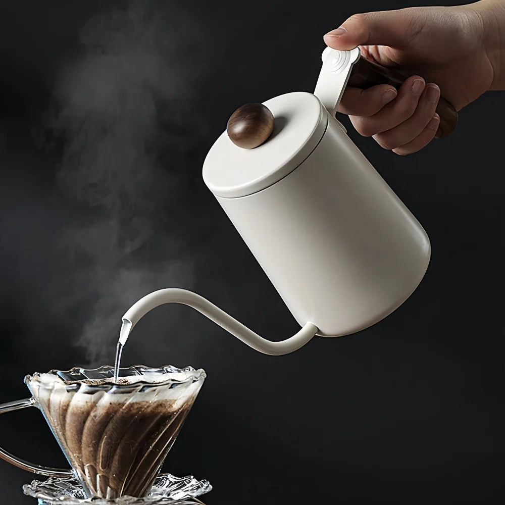 Hand Brewed Coffee Pot &ndash; Premium 304 Stainless Steel with Wooden Handle