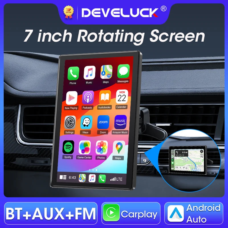 Universal Car Radio IPS Rotatable Touch Screen with Wireless CarPlay and Android Auto