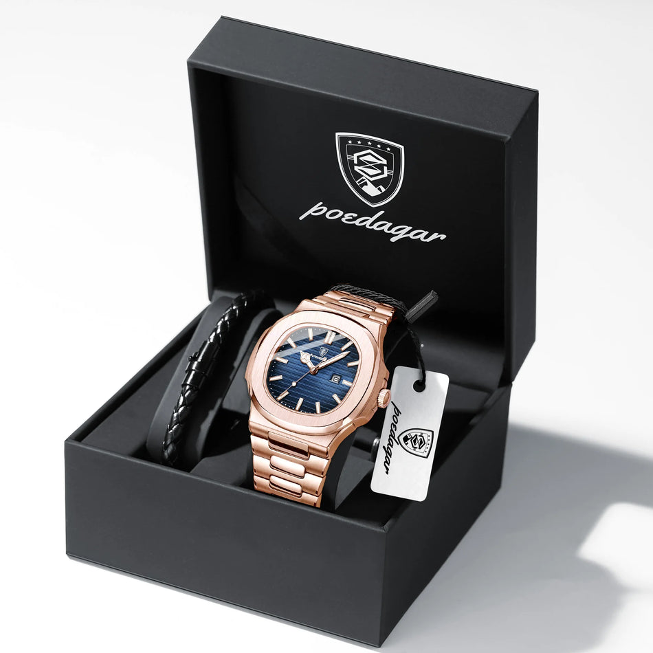 Orologio quadrato classico impermeabile da uomo con data luminosa, con scatola