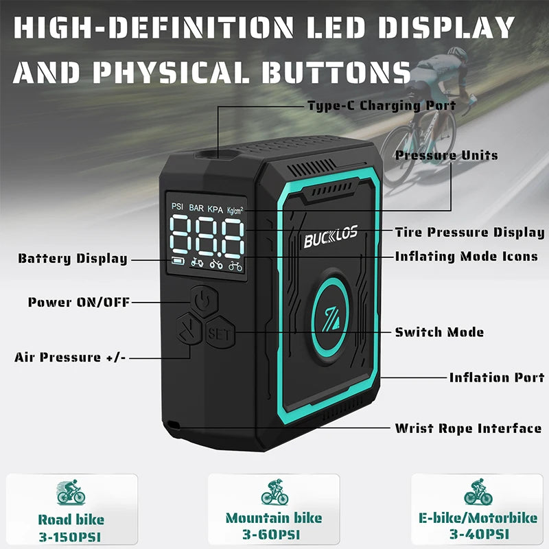 BUCKLOS Mini Electric Air Pump &ndash; 150PSI Portable Inflation