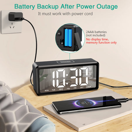 ORIA Wooden Grain Alarm Clock &ndash; Dual Alarm and Snooze Feature