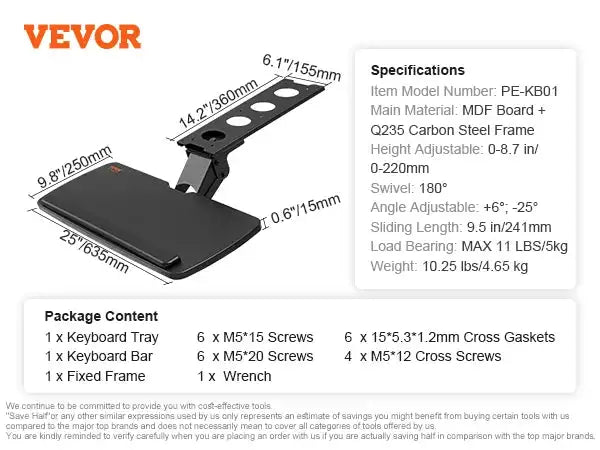 Keyboard Tray Underdesk Adjustable Height And Angle Black / spain
