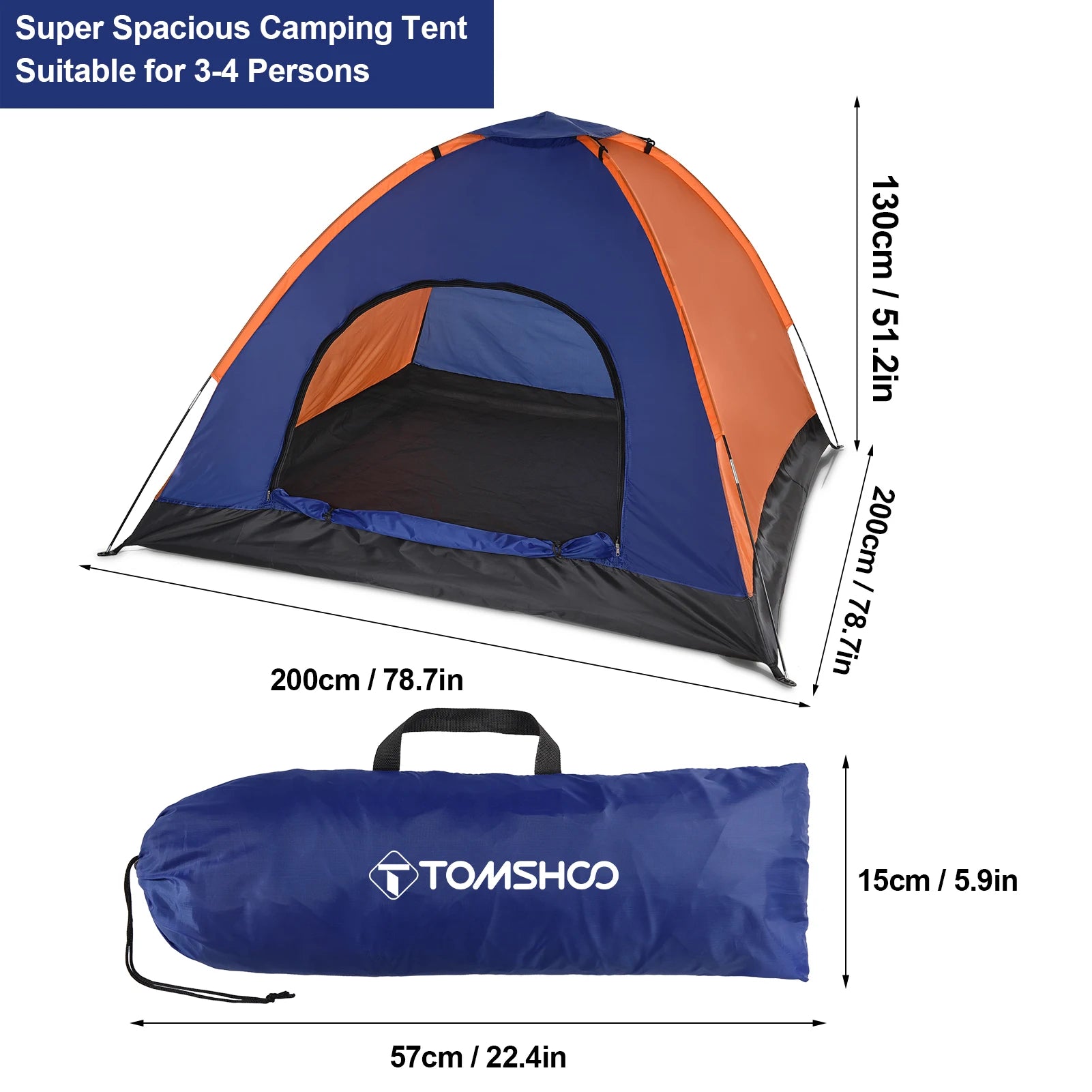 TOMSHOO Lightweight 3-4 Person Camping Tent with Rain Fly for Outdoor Adventures