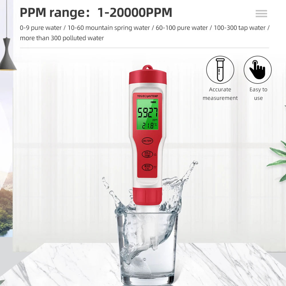 PH Meter Waterproof 4in1 Digital Water Tester &ndash; Backlit