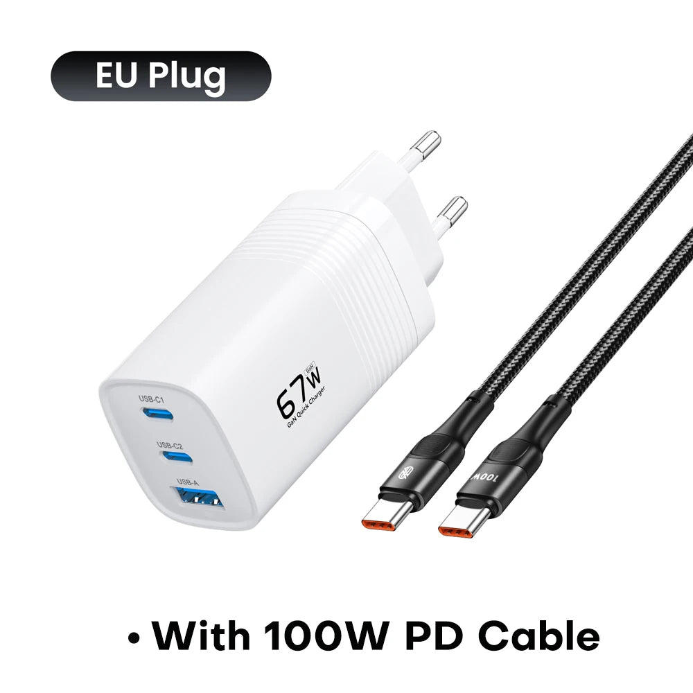 ASOMETECH 67W GaN Fast Charging Charger &ndash; High-Speed Power Delivery White EU With Cable