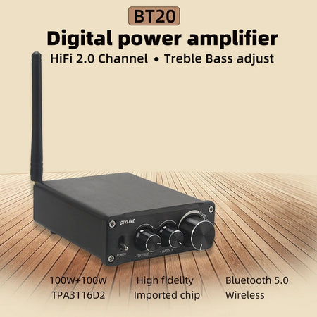 HiFi 2.0 Digital Audio Amplifier TPA3116D2 100W x 2 with Bluetooth 5.0 BT20