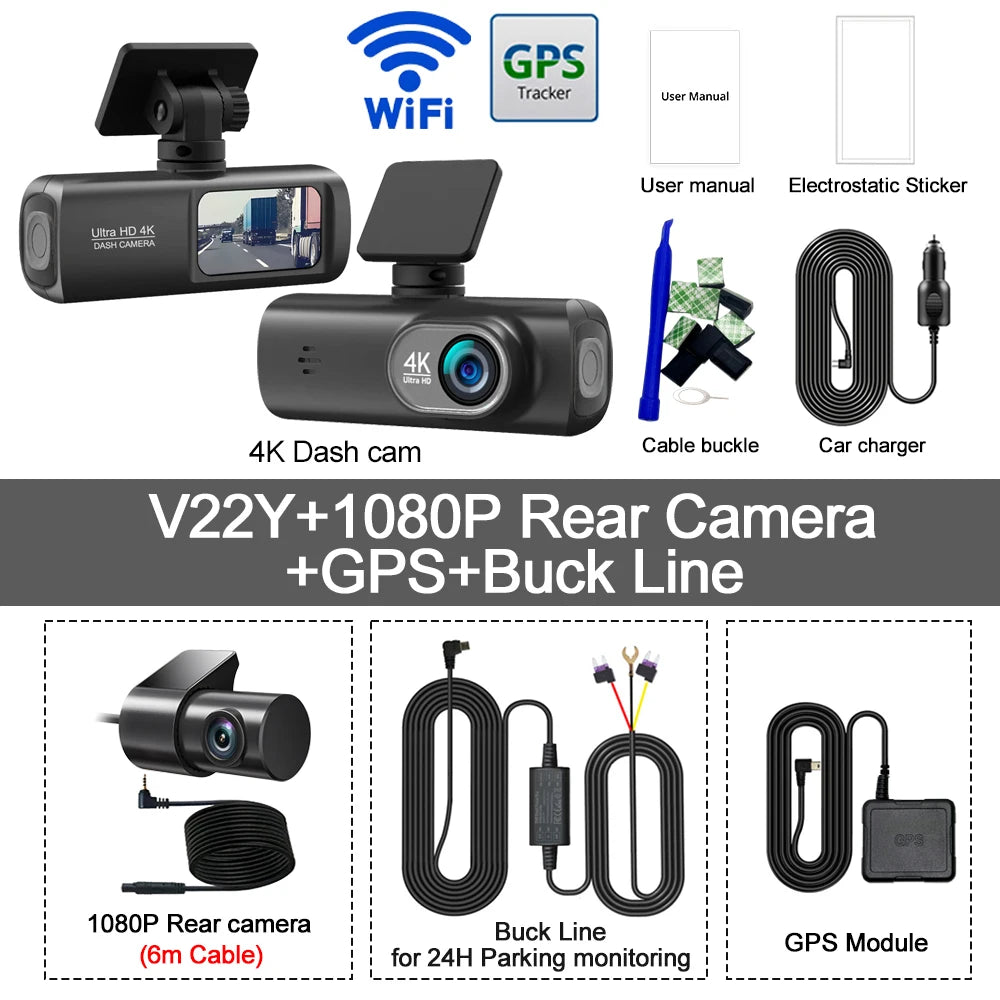 4K Dash Cam Front and Rear &ndash; Ultra HD Night Vision and WiFi Connectivity V22Y-GPS-6M RCC-BL / None