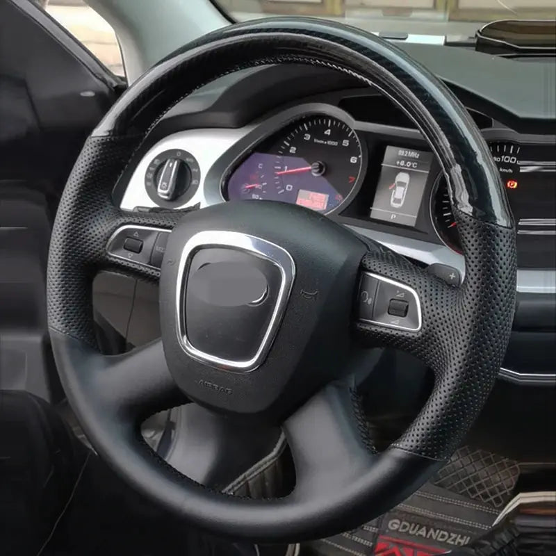 Hand Stitched Leather Steering Wheel Cover for Audi A4 B7 A6 C6 Q5 Q7 by InterCyprus Trading Ltd