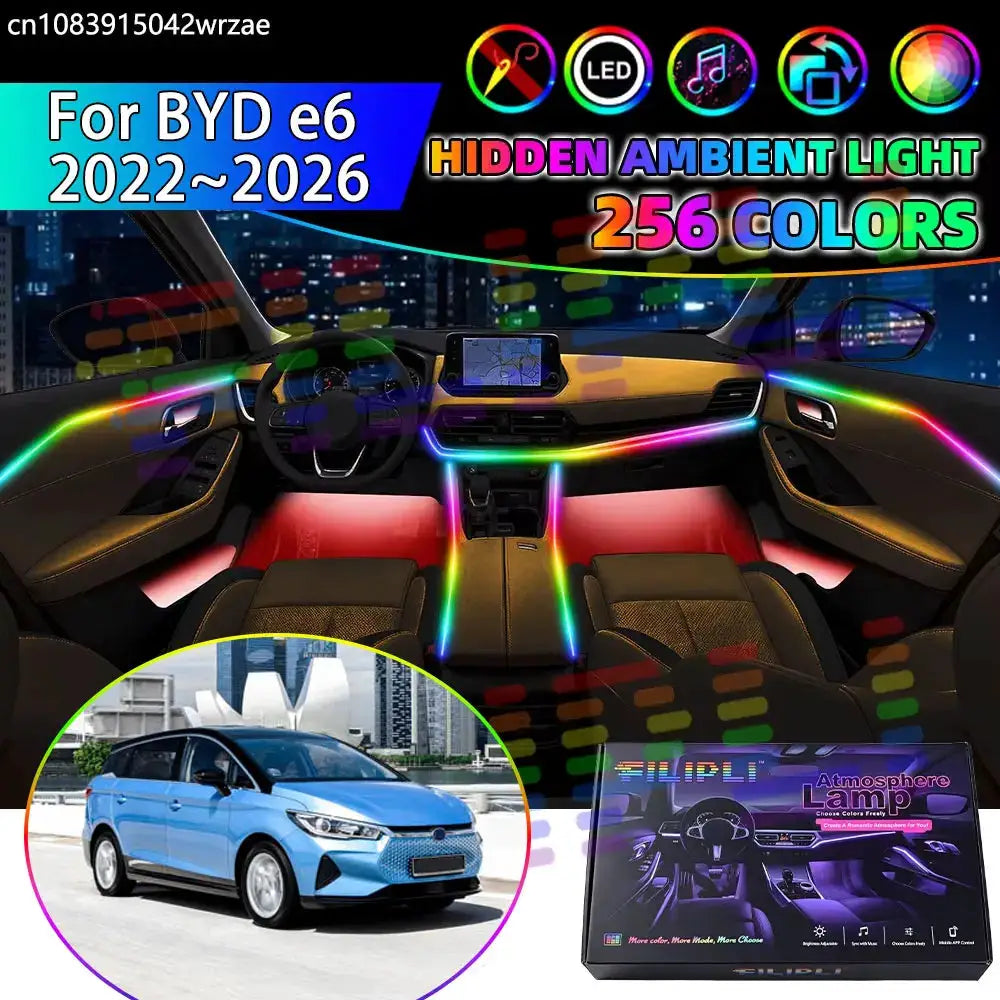 For BYD e6 2022~2026 2023 2024 2025 MK2 2th RGB Car Interior Ambient Lights Strips Breathing Lighting Kit App Control LED strips by InterCyprus Trading Ltd