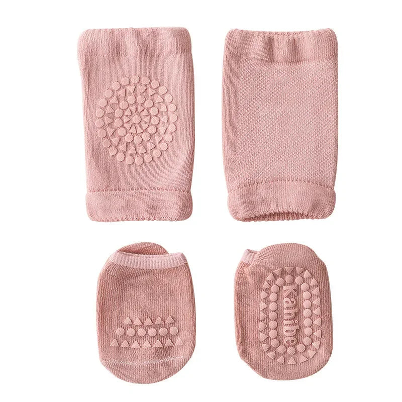 Baby Knee Pads Socks Set &ndash; Anti Slip Crawling Safety Pink / S(0-1Year)