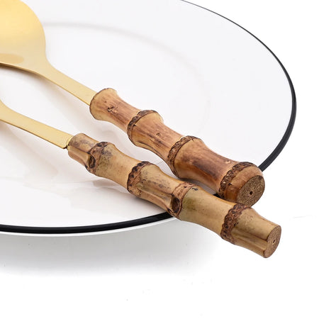 KNGZI 4Pcs Long Handle Serving Spork Set &ndash; Elegant Bamboo Wooden Handle