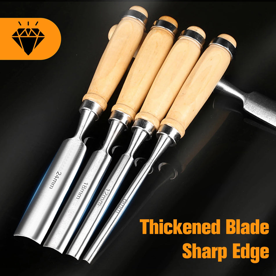 4-delars träbearbetningsmejselset för nybörjare 6mm 12mm 18mm 24mm