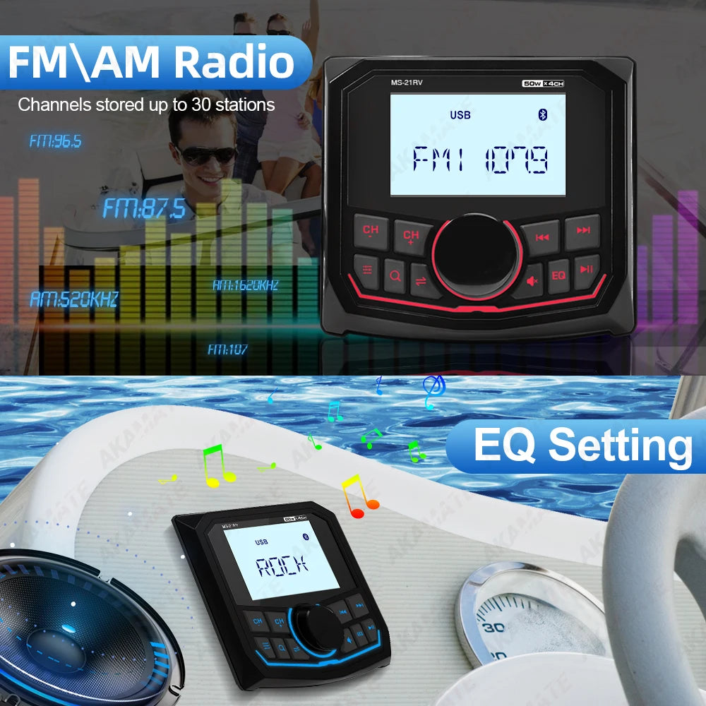AKAMATE MS-21RV Marine Radio &ndash; Waterproof Bluetooth MP3
