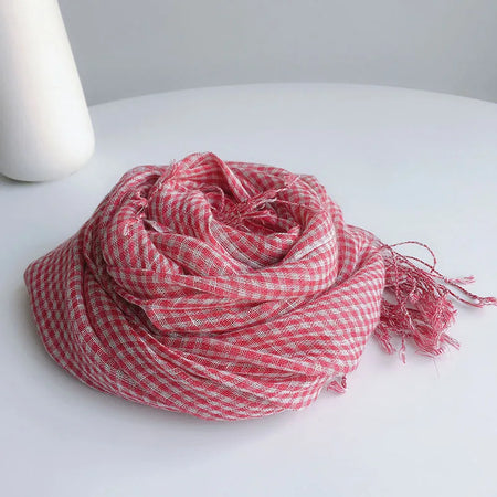 Spring Summer Small Plaid Tassel Linen Scarf &ndash; Effortless Style and Versatility