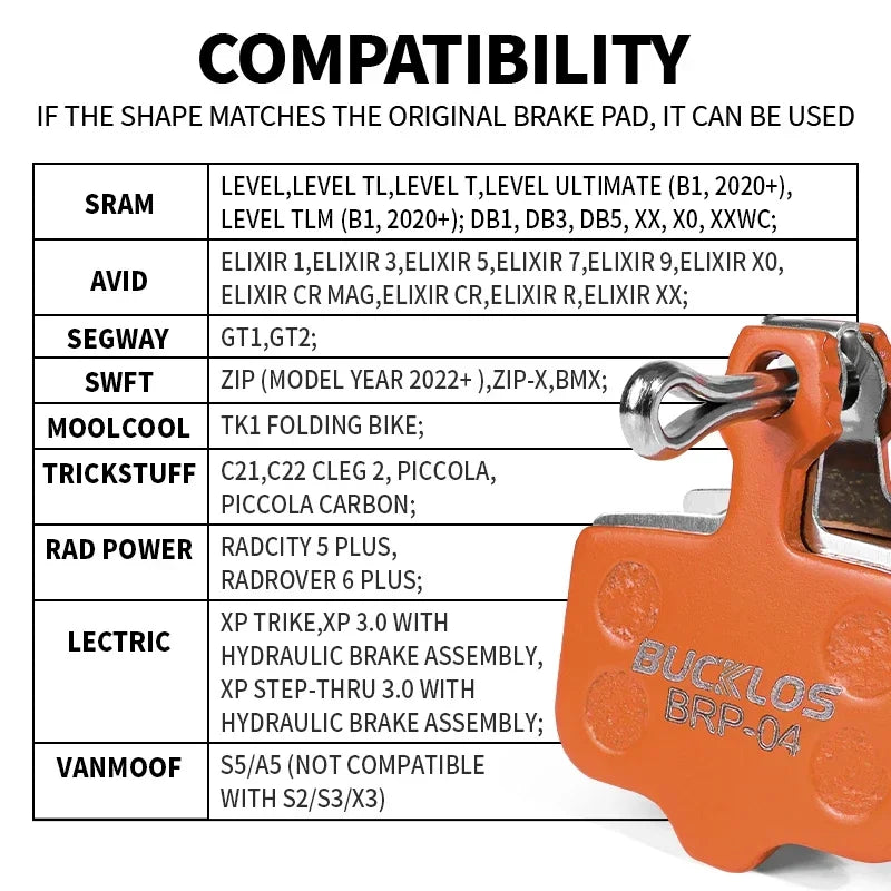 Bucklos hydraulické kotoučové brzdové destičky pro SRAM a Avid Elixir, Multi Metallic