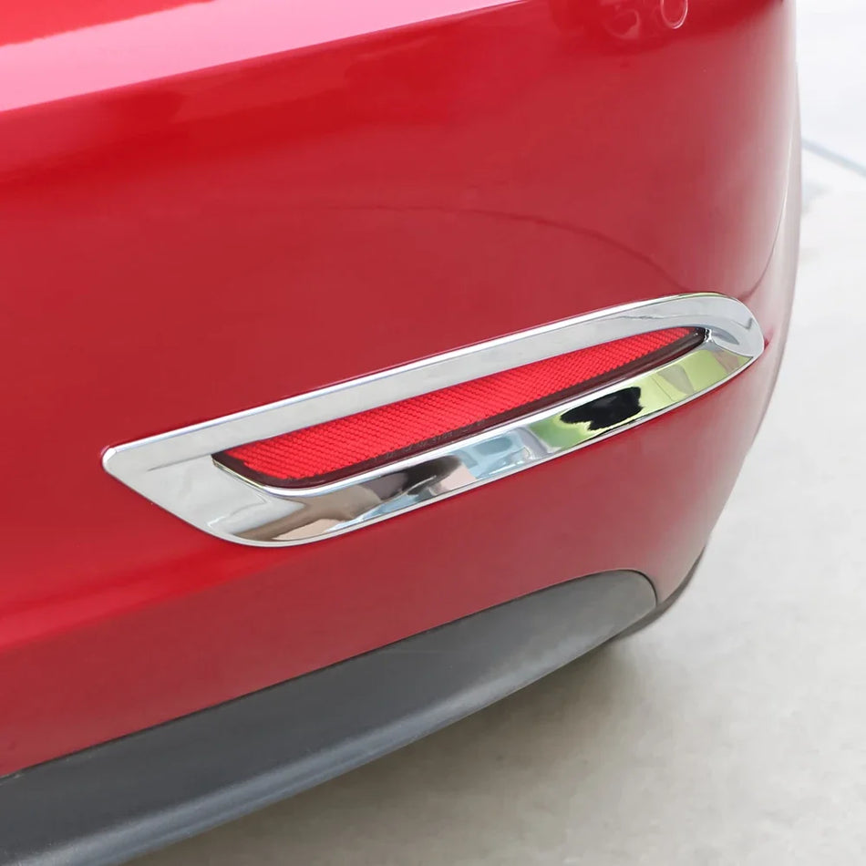 Tesla Model 3 Rear Fog Light Frame Trim, ABS Silver Carbon