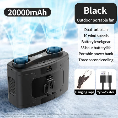 Socoolfan 20000mAh &ndash; Powerful Portable Neck Fan with Power Bank 20000mAh Black