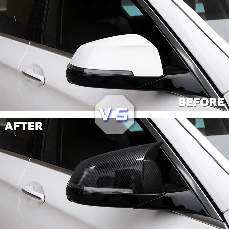 Oglekļa šķiedras izskata melnas aizmugurējā spoguļa vāciņu uzlikas BMW 5 6 7