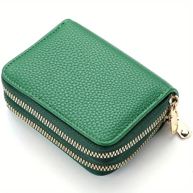 Women's Stylish Double Zipper Wallet with Large Capacity Coin Purse Emerald green