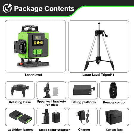 HGLINE 16 Lines 4D Laser Level &ndash; App Remote Control 150cm Tripods set / france