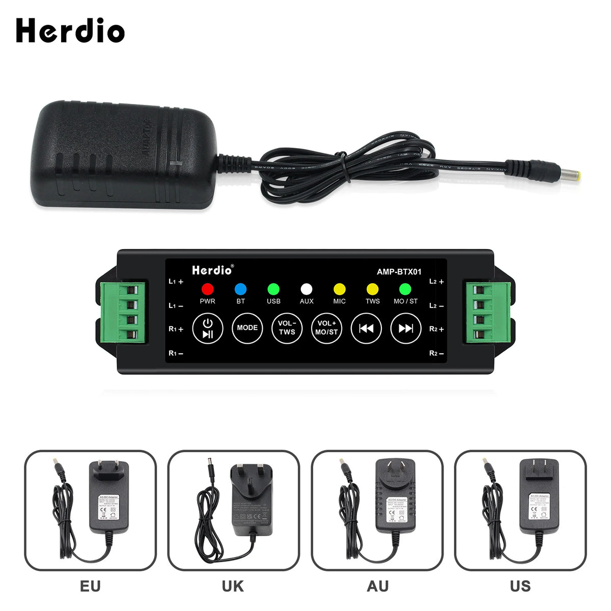 Herdio 4-Way Bluetooth &amp; Aux Mini Amplifier for Home Speakers