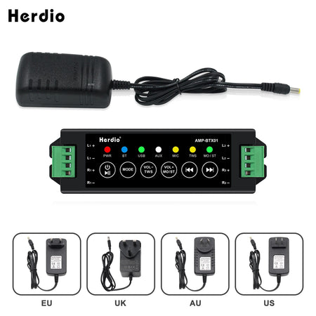 Herdio 4-Way Bluetooth &amp; Aux Mini Amplifier for Home Speakers