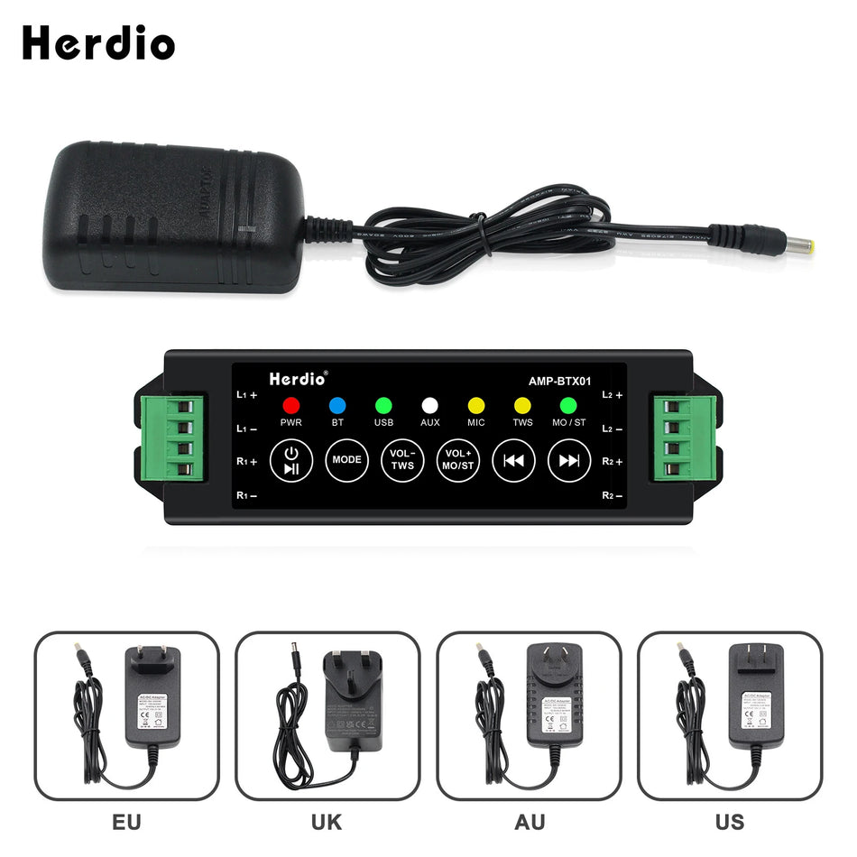 Herdio 4-Way Bluetooth &amp; Aux Mini Amplifier for Home Speakers