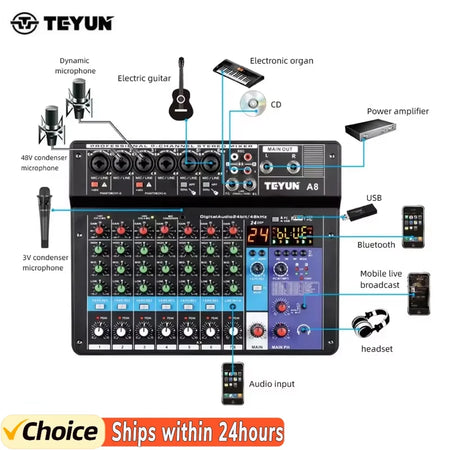 TEYUN A6 A8 A4 6/8 Channel Audio Mixer &ndash; Portable Mixer