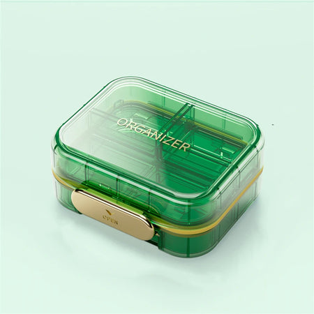 Travel-Friendly Dustproof Pill Box Organizer with Secure Closure and Moisture Protection green