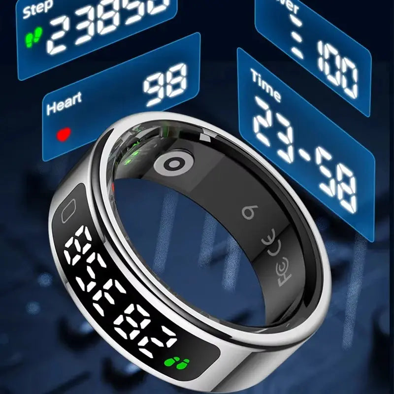 Steel Smart Ring R11C Display Heart Rate Blood Oxygen Sleep Monitor by InterCyprus Trading Ltd