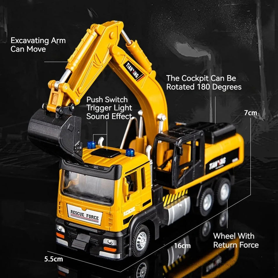 Die-Cast Graafmachine Cement Mixer Truck Speelgoed Met Geluid Licht En Terugtrekfunctie