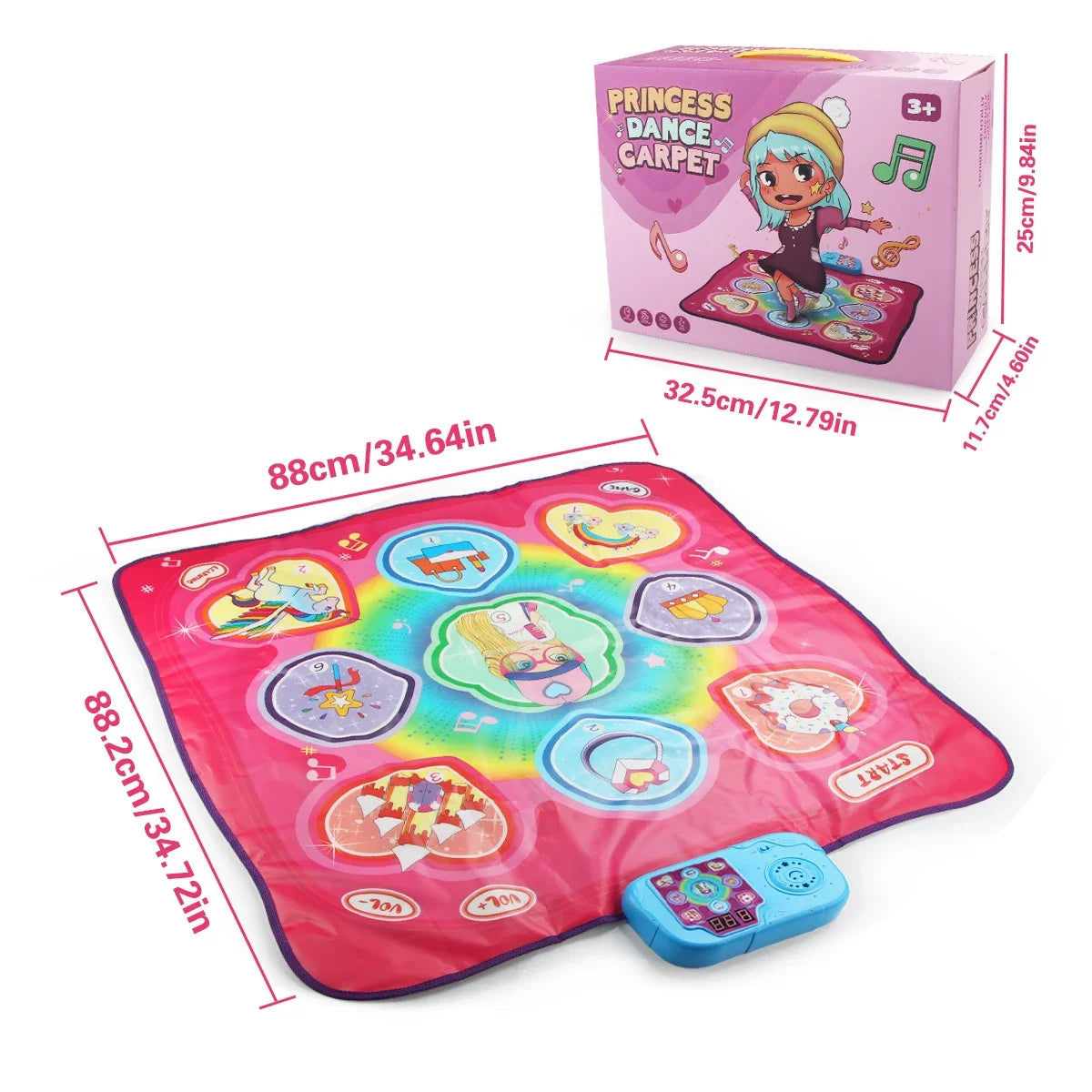 90x90cm Music Play Mat &ndash; Large Electric Dancing Mat With Lights and 3 Game Modes 90X90cm pink