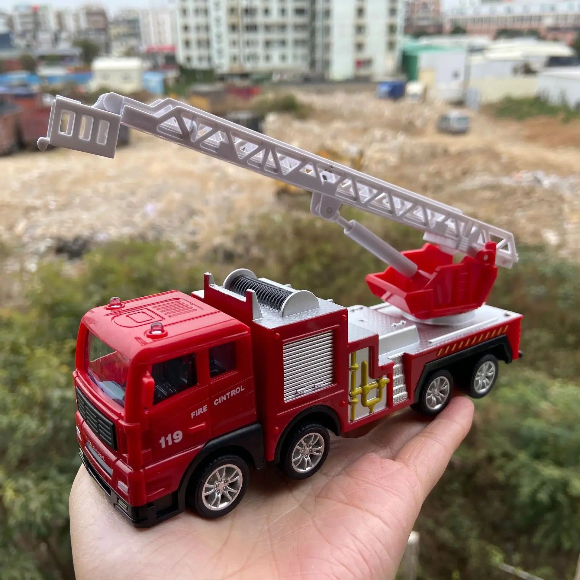 Inertia Fire Truck Toy &ndash; Realistic Pull Back Ladder Action
