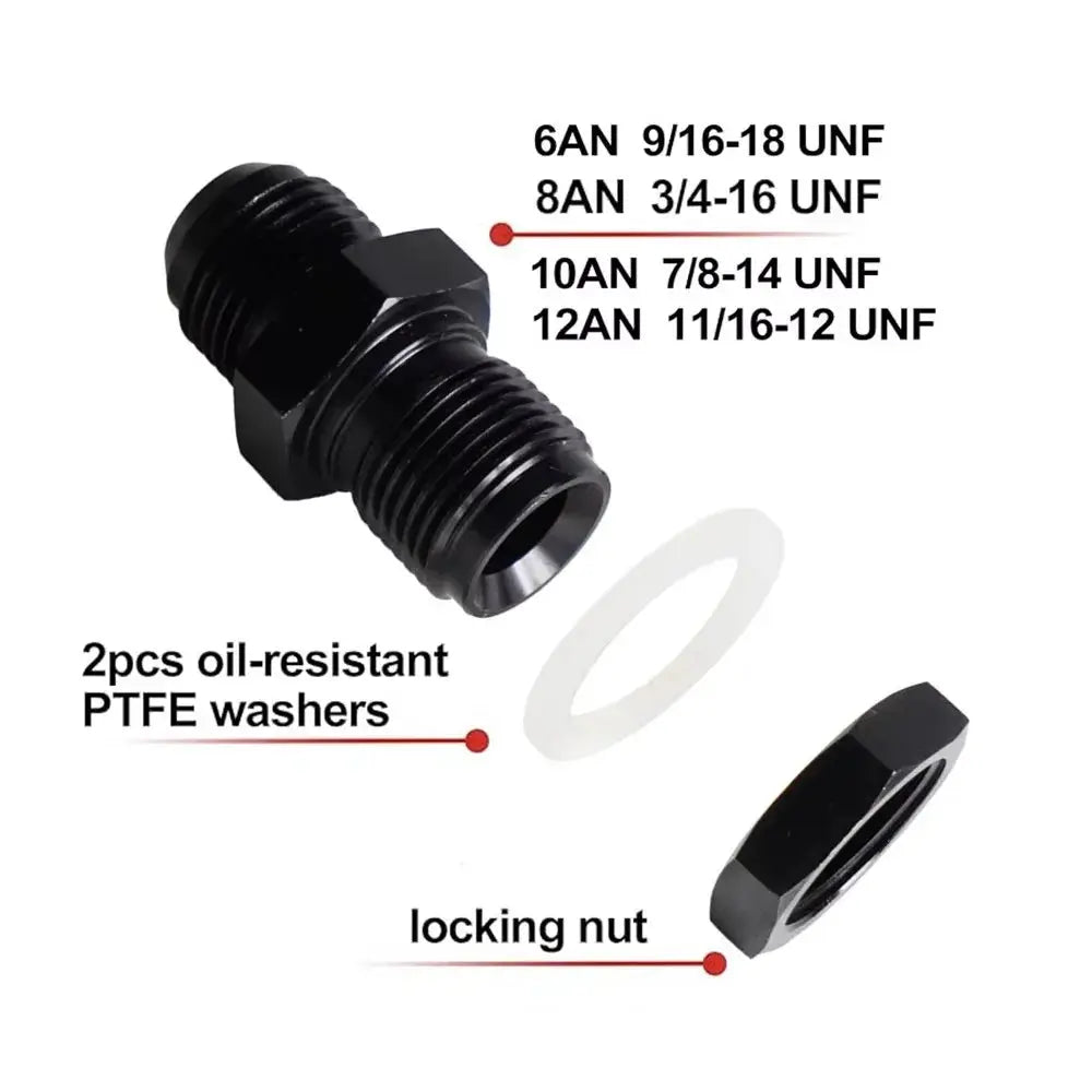 Male AN6 AN8 AN10 AN12 Flare Fuel Cell Tank Adapter Bulkhead Fitting Straight with Washer Black Aluminum Straight by InterCyprus Trading Ltd