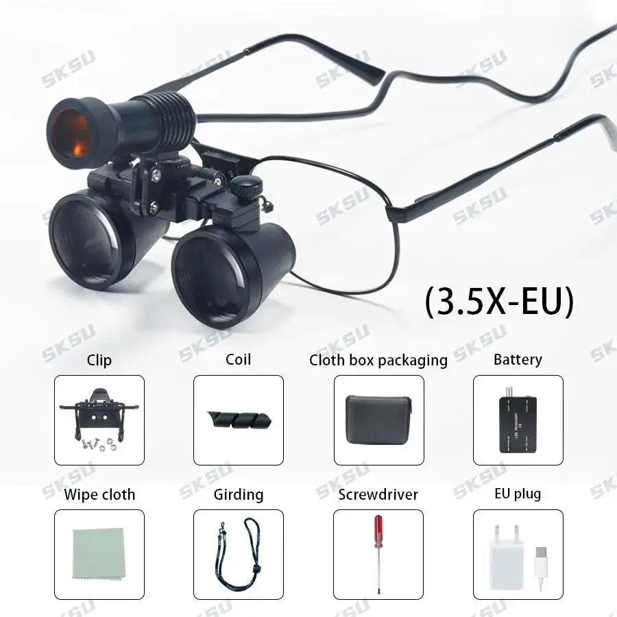 Dental Loupe With Lamp 2.5x 3.5x Magnification Metal Frame Lab Medical Magnifier with Fabric Box for Dentists Focus by InterCyprus Trading Ltd
