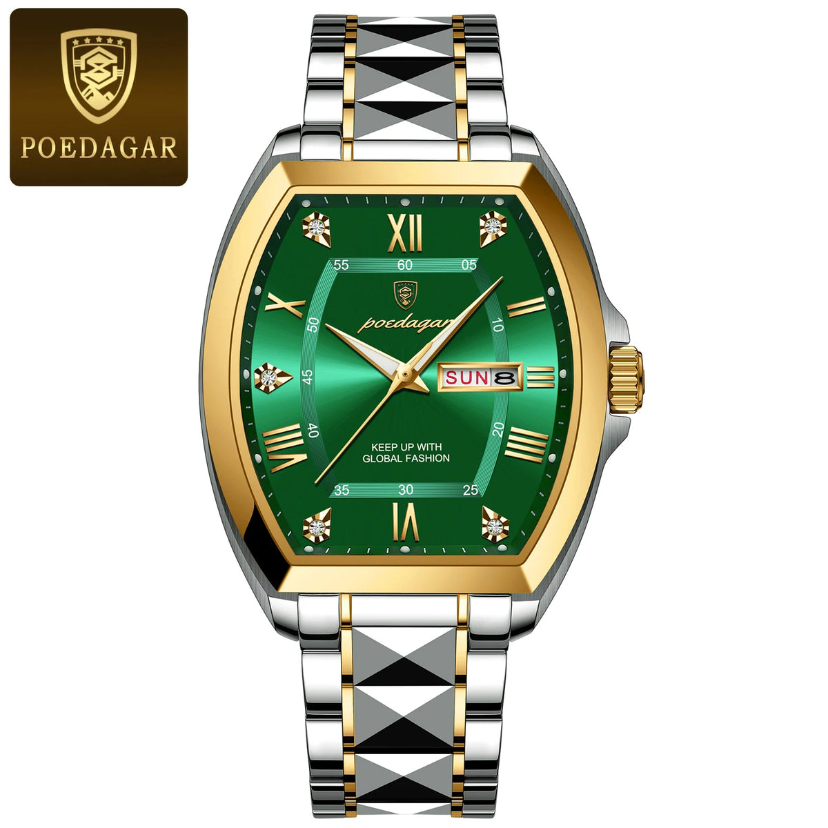 Poedagar Luxury Tonneau Men Wristwatch &ndash; Luminous Dial 958 Gold Green