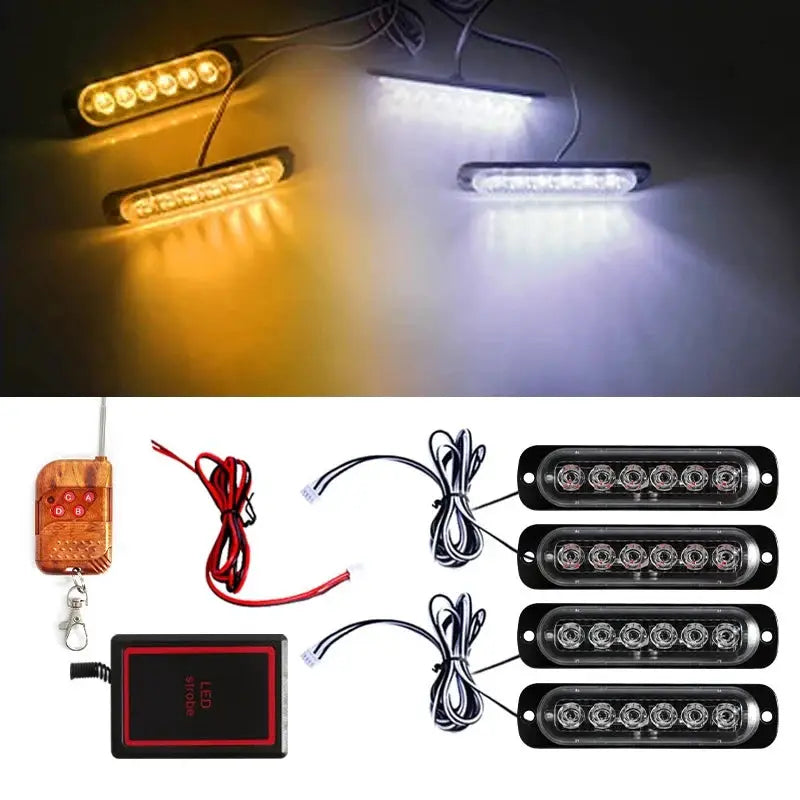 4PCS Grill Car LED Light Strobe Red Blue Emergency Remote Wireless Control Flash Signal Fireman Beacon Warning Lamp Yellow White by InterCyprus Trading Ltd
