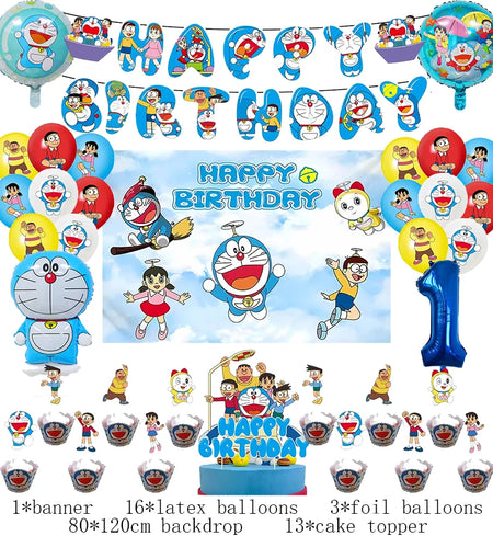 Doraemon Birthday Party Decoration Set with Banner, Cake Topper &amp; Balloons 1set G1 / Other / CHINA