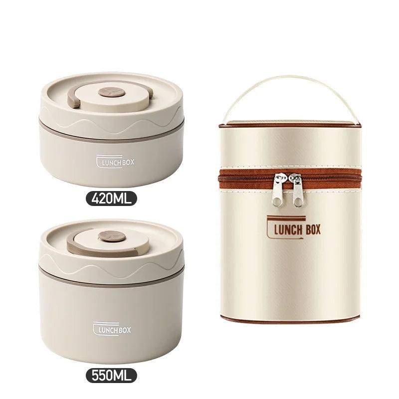 Microwavable Portable Stainless Steel Lunch Box &ndash; Leakproof WHITE / Microwave oven style / 420ml and 550ml