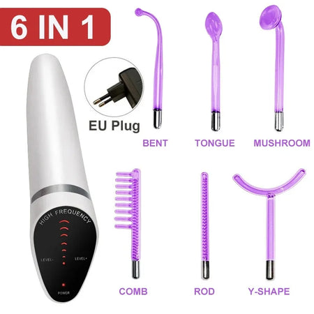 Newest 6 In 1 Spark Electrodes High Frequency Wand &ndash; Glow Purple EU Plug