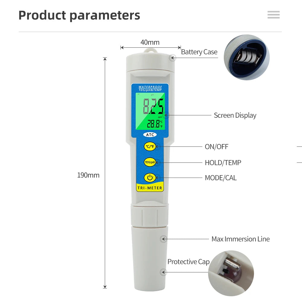 Waterproof PH TDS EC Meter &ndash; All In One Water Tester